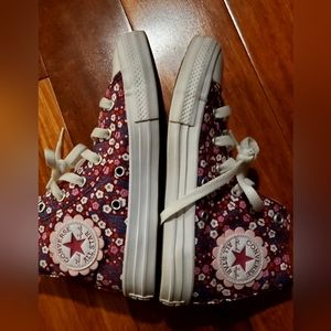 Converse Hi Youth Rose Maroon Cherry Flower All Over Print Size 13